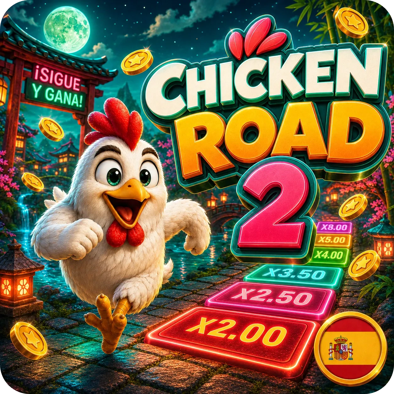 Chicken Road 2 con carretera, multiplicadores y salida de ronda